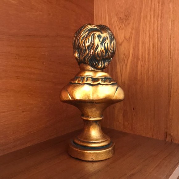 Mid Century Hand Painted 1960s Devonware Gold Chalkware Bust, Boy - Picture 5 of 7